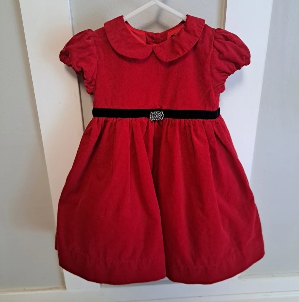 Ralph Lauren Baby Girls’ Red Corduroy Holiday Dress with Bloomers – Size 12M